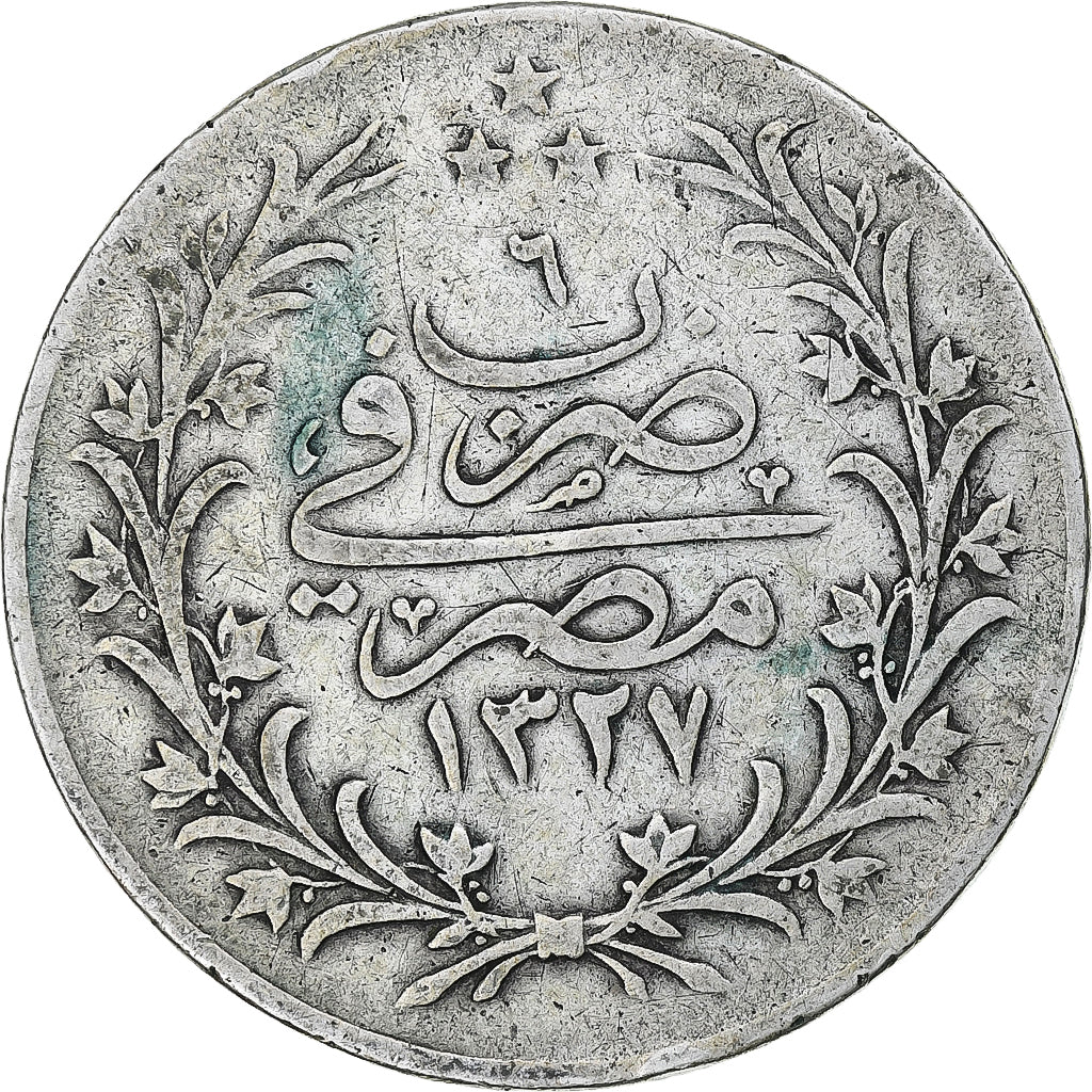 Égypte, Muhammad V, 10 Qirsh, AH 1327/6/1913, Heaton, Argent, TB+, KM:309