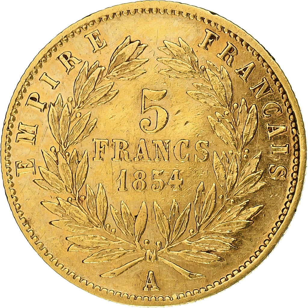 Francia, Napoleon III, 5 Francs, 1854, Paris, Petit module, Oro, BB
