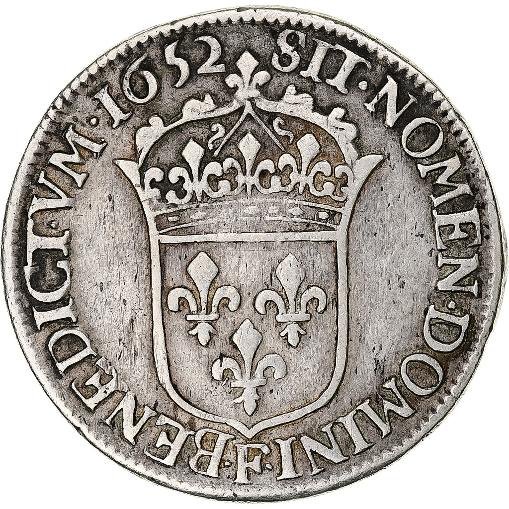 France, Louis XIV, 1/2 Écu à la mèche longue, 1652, Angers, Argent, TB+