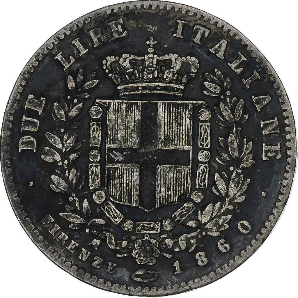 Italie, Vittorio Emanuele II, 2 Lire, 1860, Florence, Argent, TB+, KM:12