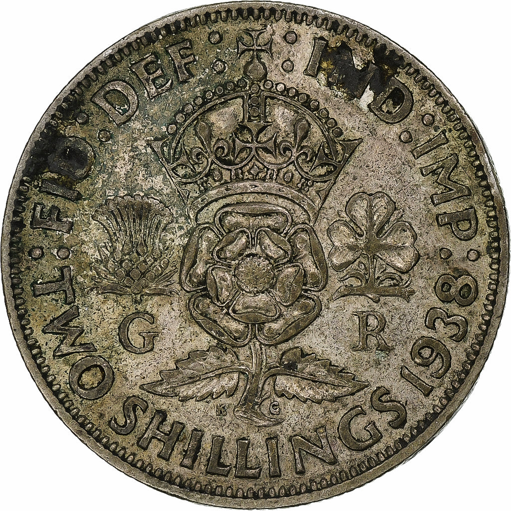 Great Britain, George VI, 2 Shillings, 1938, London, Silver, EF(40-45), KM:855