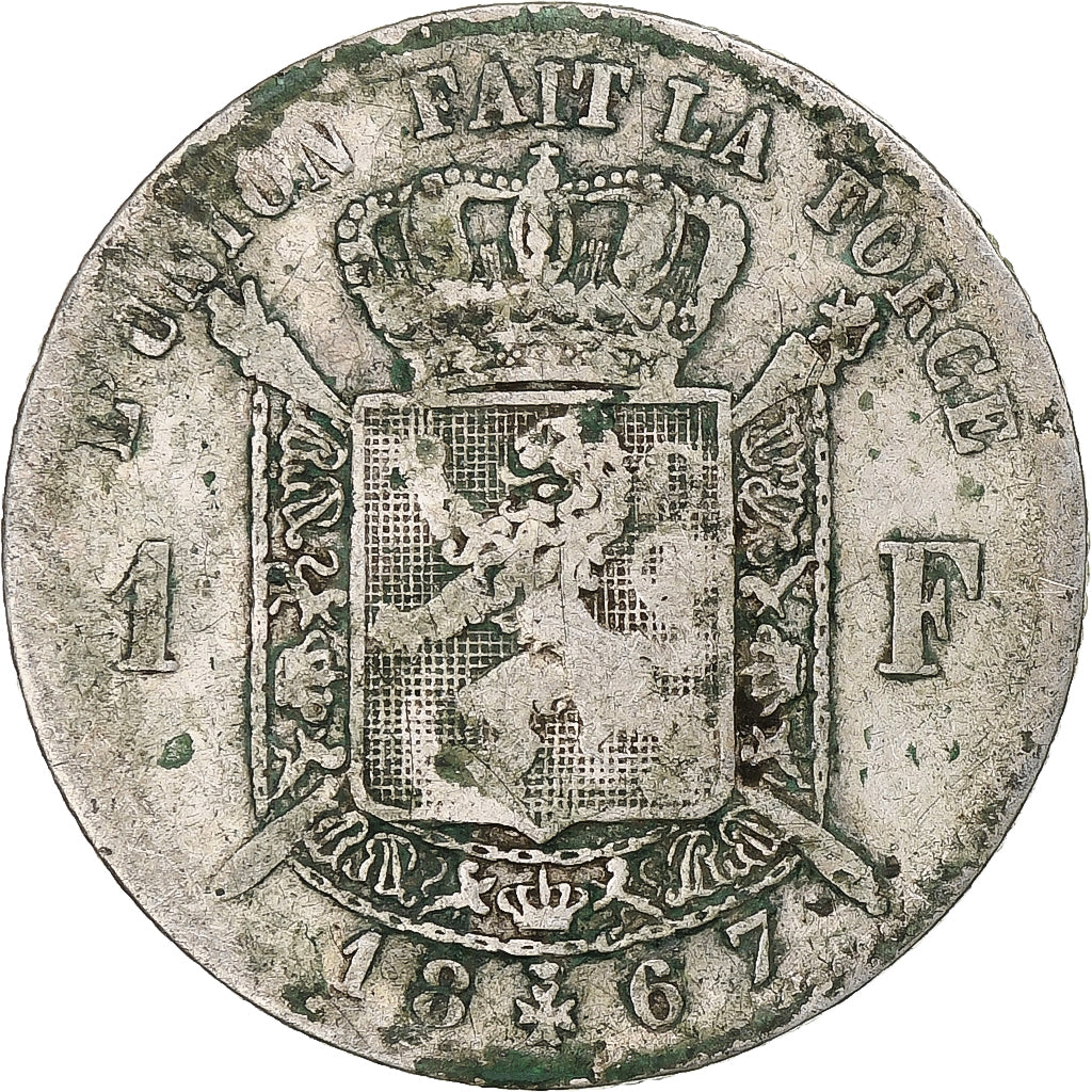 Bélgica, Leopold II, Franc, 1867, Brussels, Prata, VF(20-25), KM:28