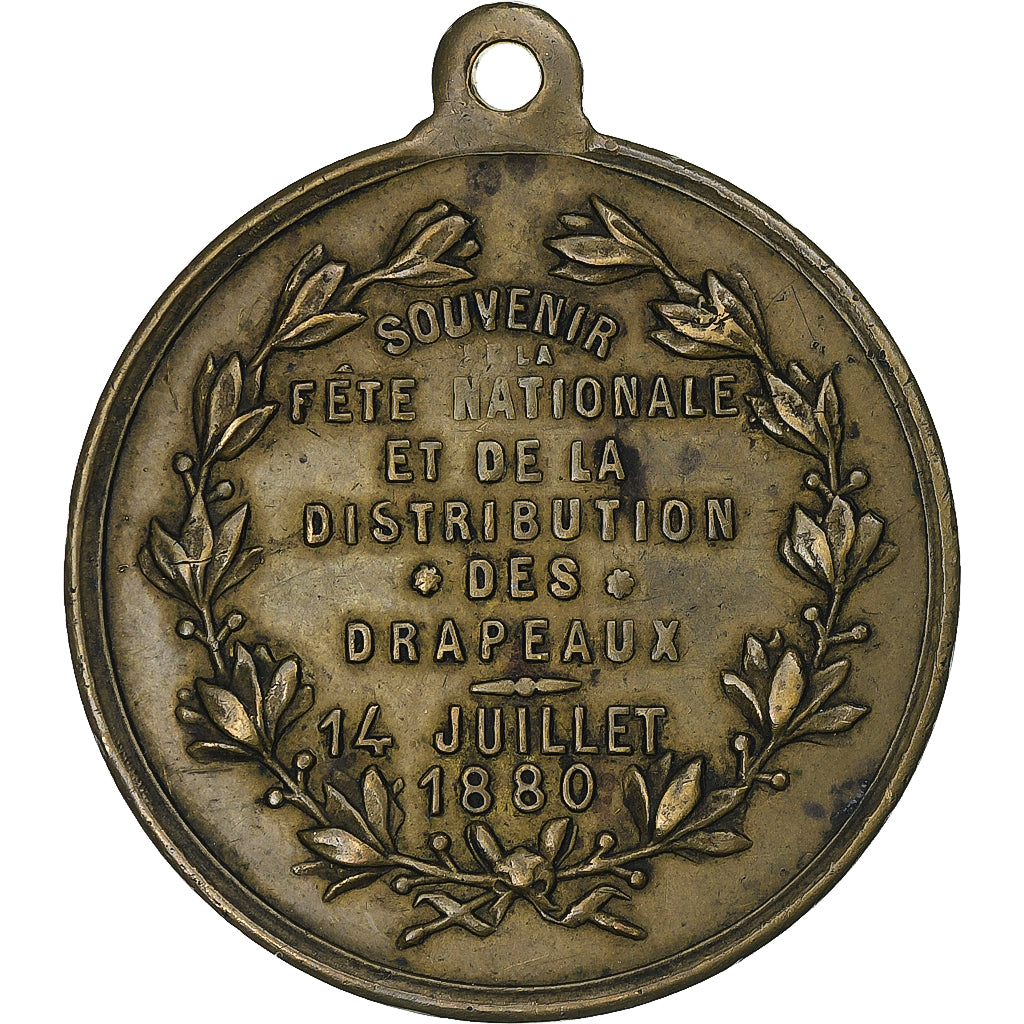 Francia, medalla, Fête Nationale, 1880, Latón, MBC+