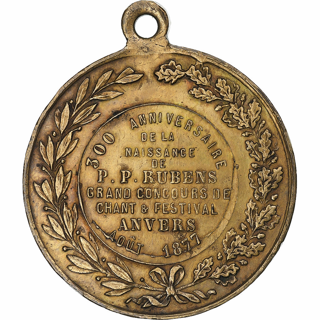 Belgium, Medal, Rubens, 300e anniversaire, 1877, Anvers, Brass, AU(55-58)