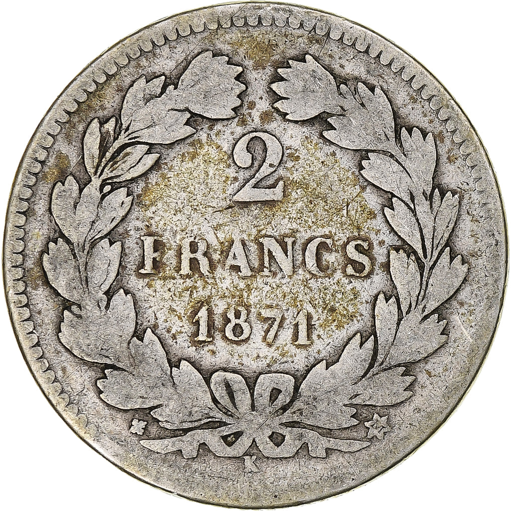 Francia, 2 Francs, Cérès, 1871, Bordeaux, Plata, BC+, Gadoury:529