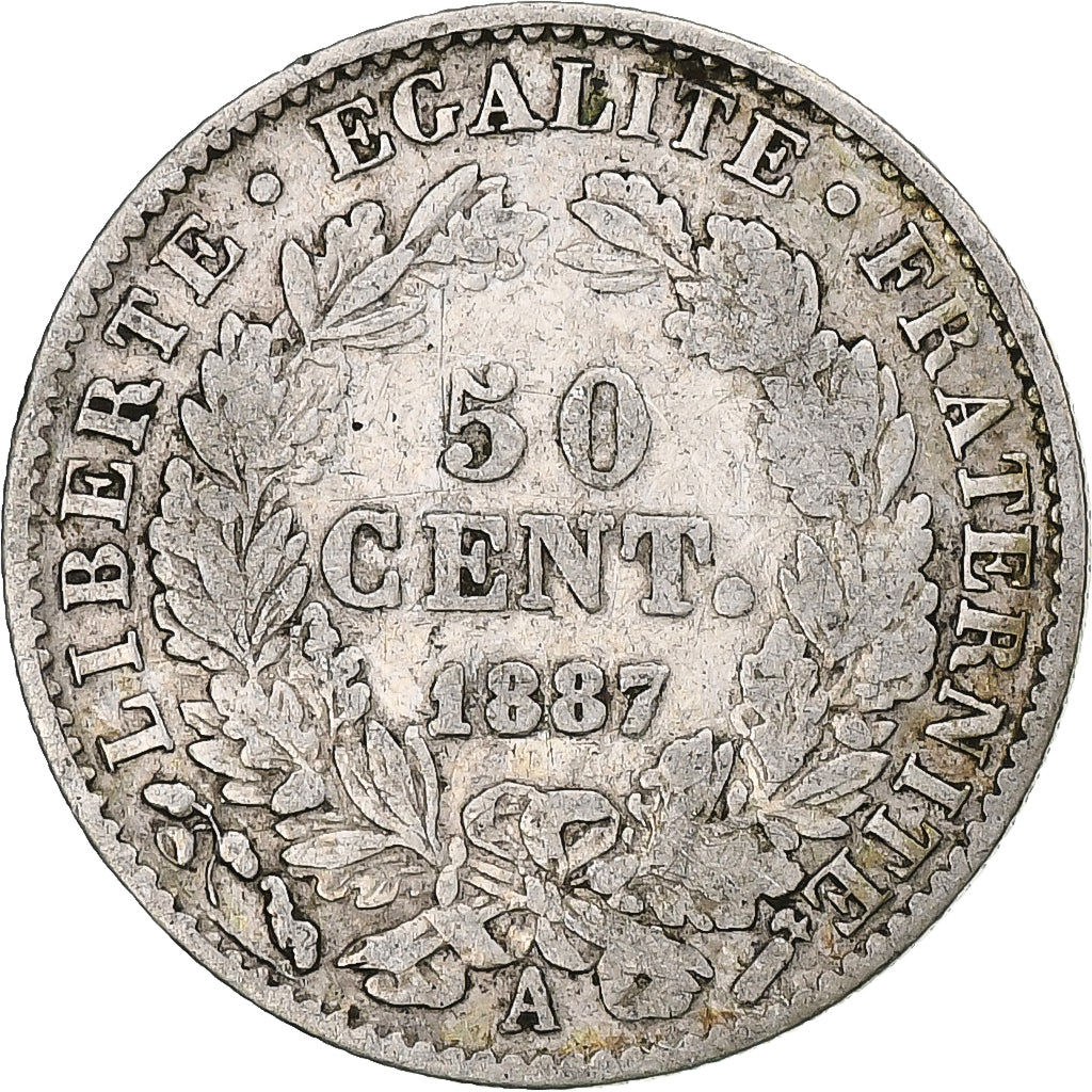 Francia, 50 Centimes, Cérès, 1887, Paris, Argento, MB+, Gadoury:419a