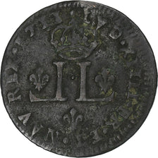 Francia, Louis XIV, XXX Deniers aux 2 L couronnés, 1711, Lyon, Vellón, BC+