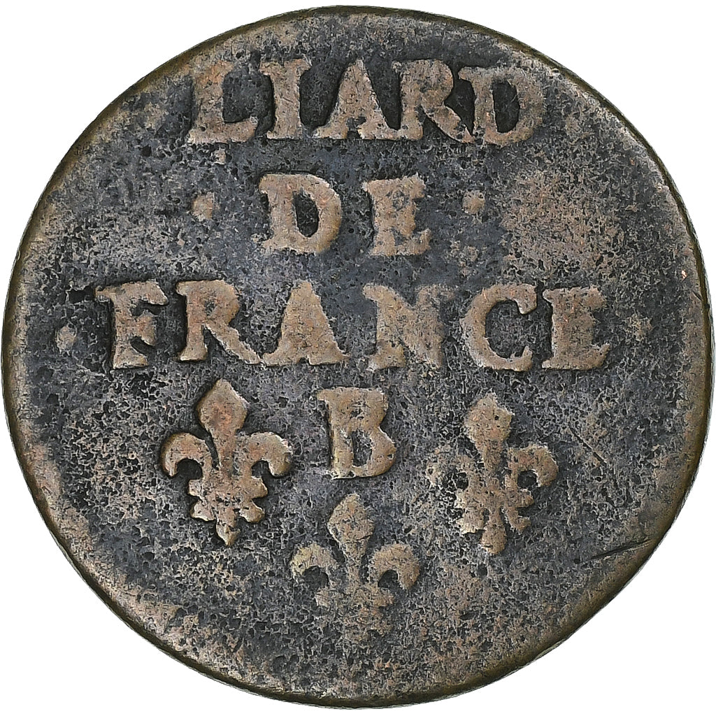 França, Louis XIV, Liard, 1656, Pont-de-l'Arche, Cobre, VF(20-25), Gadoury:80