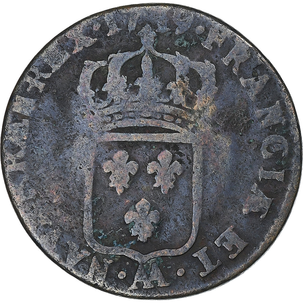 France, Louis XV, 1/2 Sol au buste enfantin, 1719, Metz, Cuivre, TB, Gadoury:273