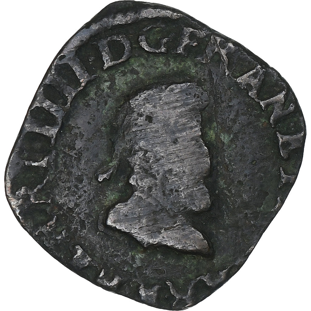 France, Henri IV, Double Tournois, 1593, La Rochelle, Copper, VF(20-25)