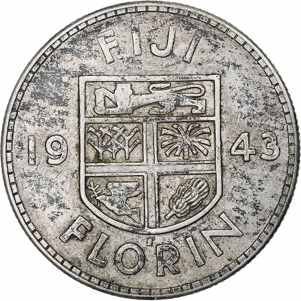 Fiji, George VI, Florin, 1943, San Francisco, Silber, SS+