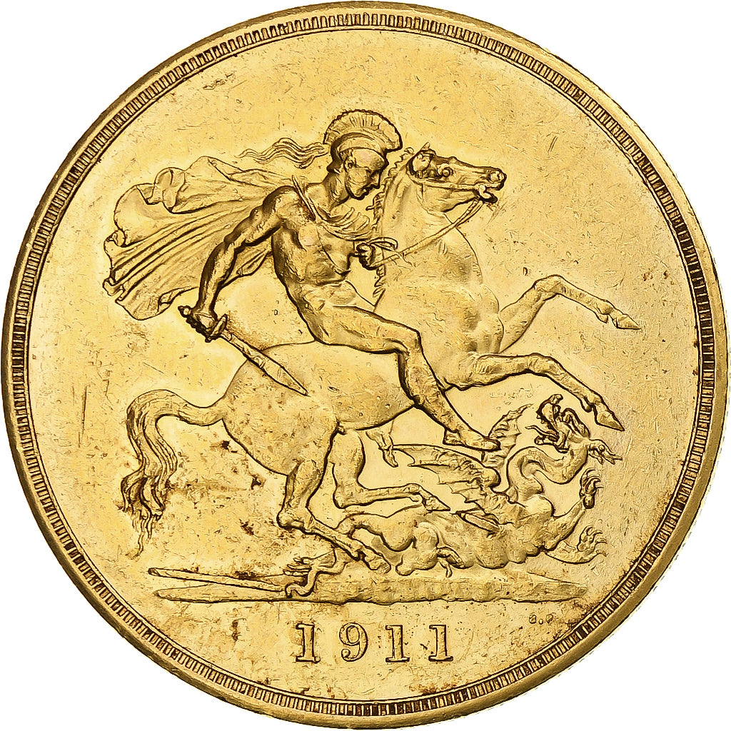 Great Britain, George V, 5 Pounds, 1911, London, Gold, AU(50-53), Spink:3994
