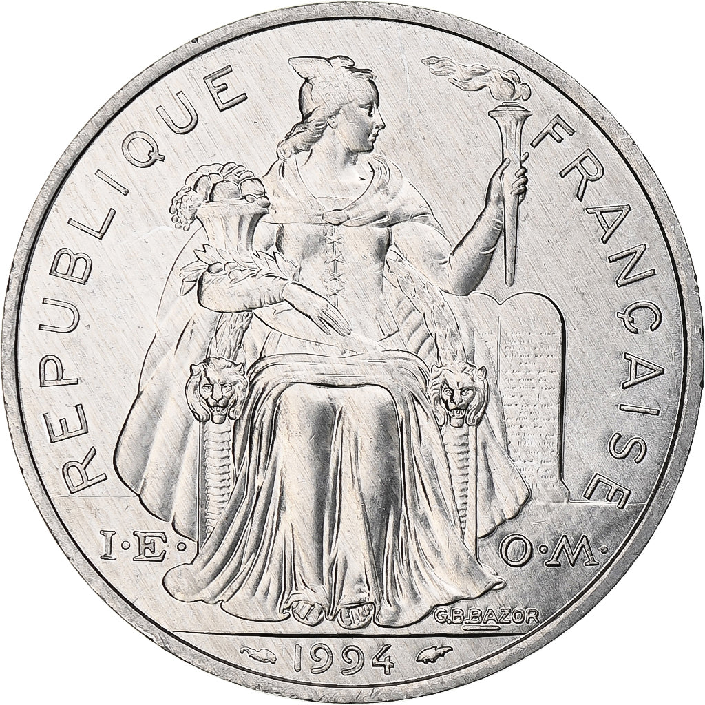 Polinezja Francuska, 5 Francs, 1994, Paris, I.E.O.M., Aluminium, MS(63)