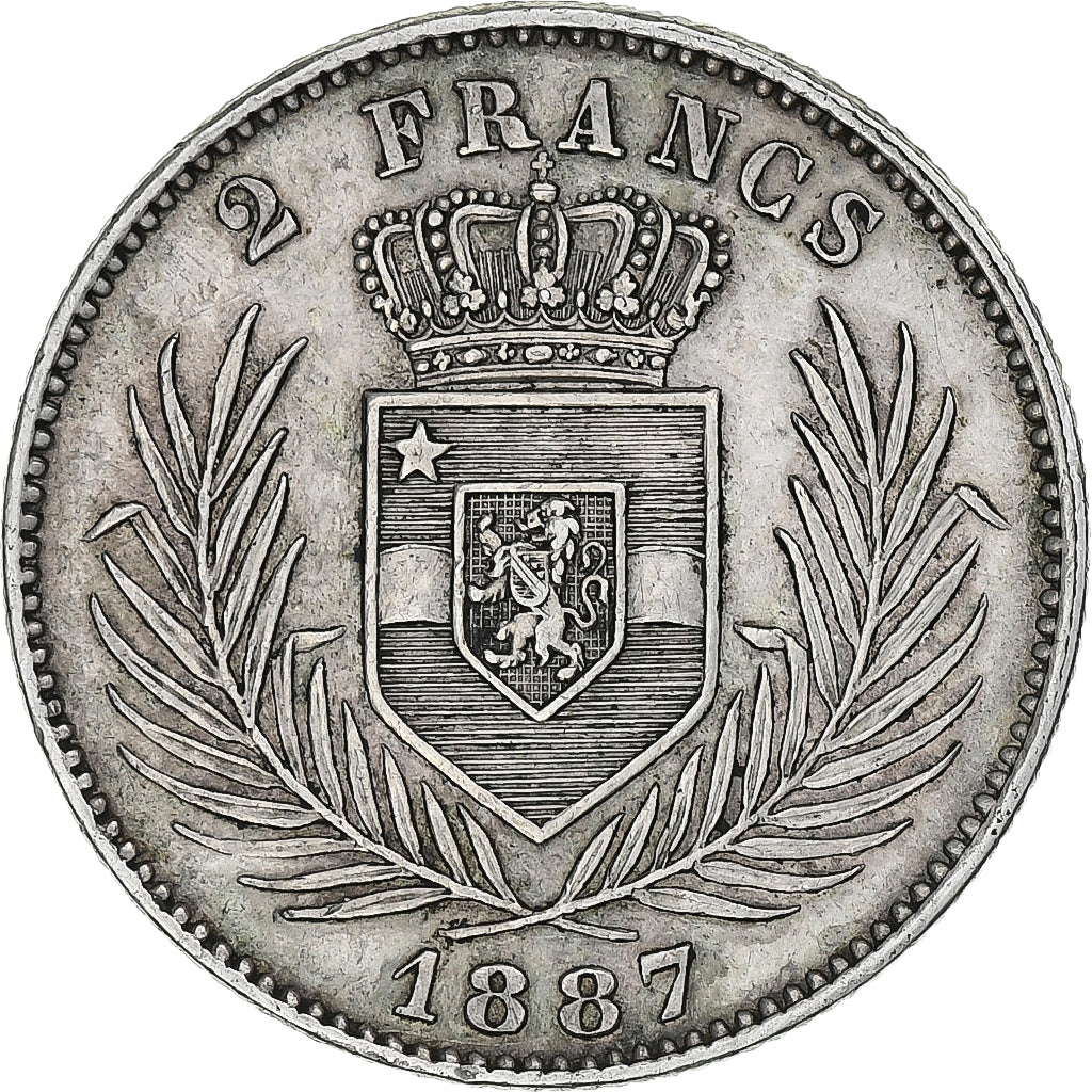 Belgian Congo, Leopold II, 2 Francs, 1887, Brussels, Silver, MS(60-62), KM:7