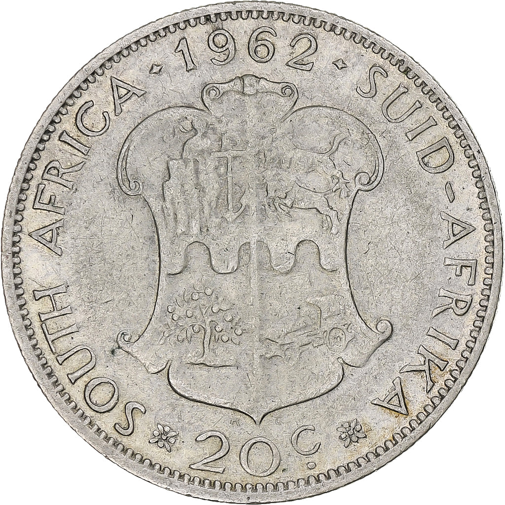 Sudafrica, 20 Cents, Van Riebeeck, 1962, Pretoria, Argento, BB, KM:61
