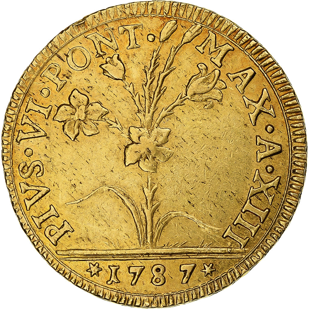 Papal States, Pius VI, 2 Doppie, 1787/Anno XIII, Bologna, Goud, ZF+