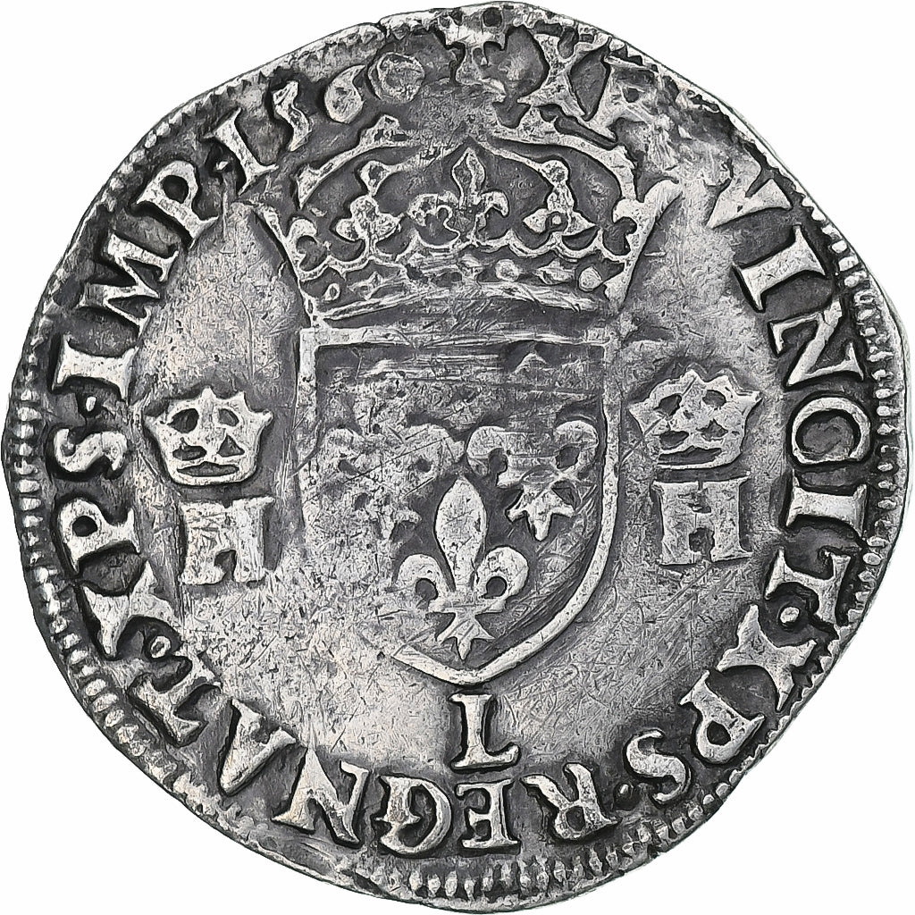 Francja, Henri II, Teston, 1560, Bayonne, Srebro, VF(30-35), Gadoury:378