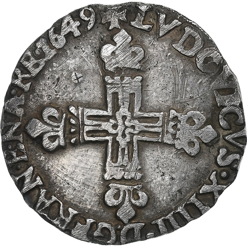 Frankrijk, Louis XIV, 1/4 Ecu, 1649, Bayonne, Zilver, FR+, Gadoury:136
