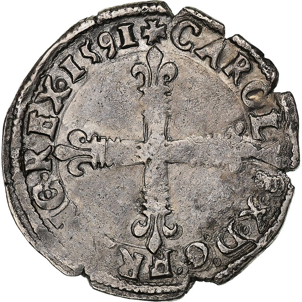 Francia, Charles X, 1/8 Ecu, 1591, Nantes, Plata, BC+, Gadoury:519