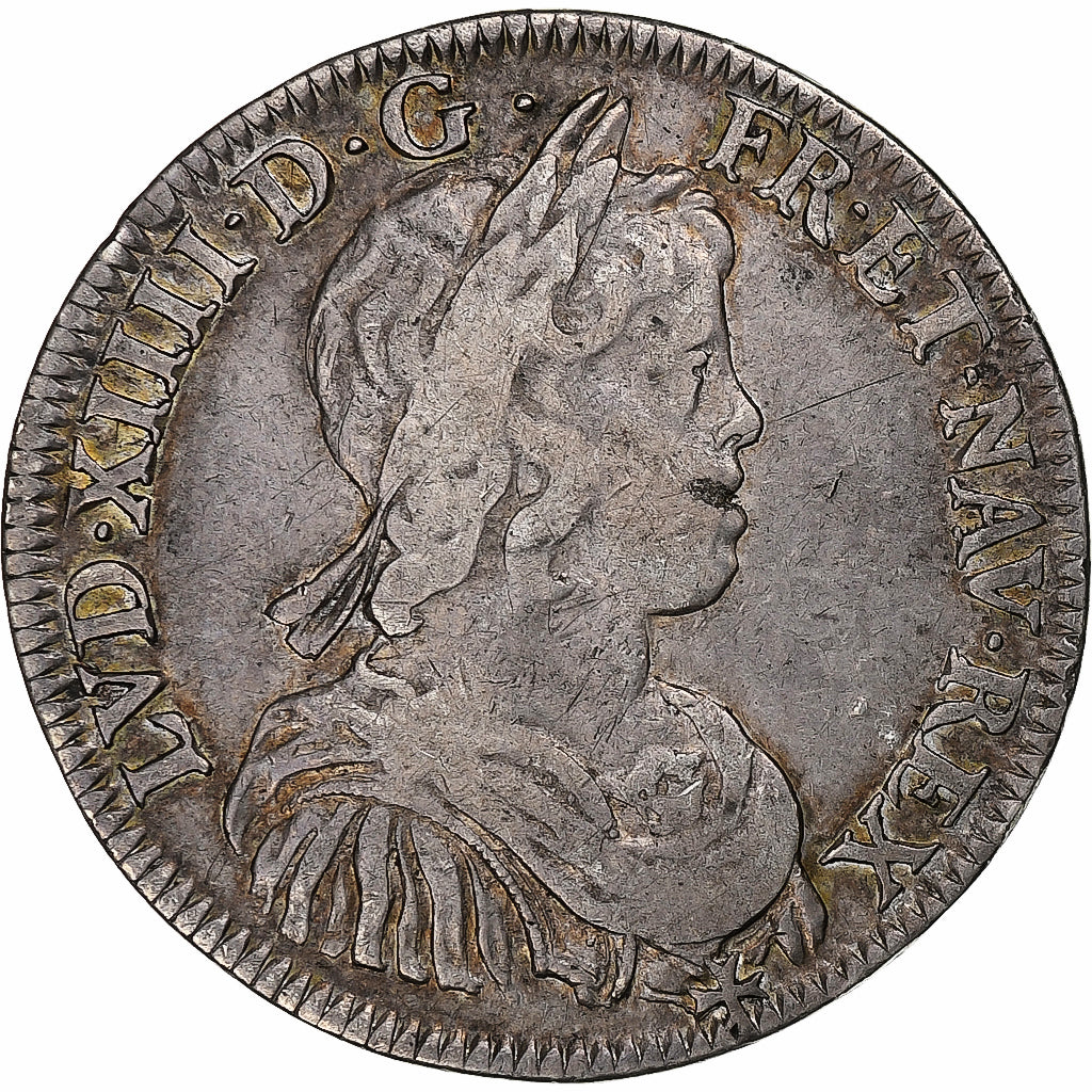 França, Louis XIV, 1/2 Écu à la mèche courte, 1645, Paris, Prata, VF(30-35)