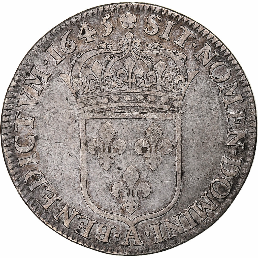 França, Louis XIV, 1/2 Écu à la mèche courte, 1645, Paris, Prata, VF(30-35)