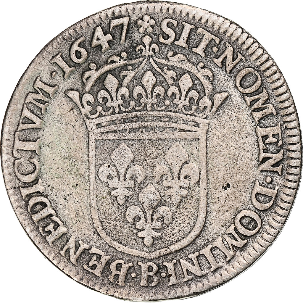 Francja, Louis XIV, 1/2 Écu à la mèche longue, 1647, Rouen, Srebro
