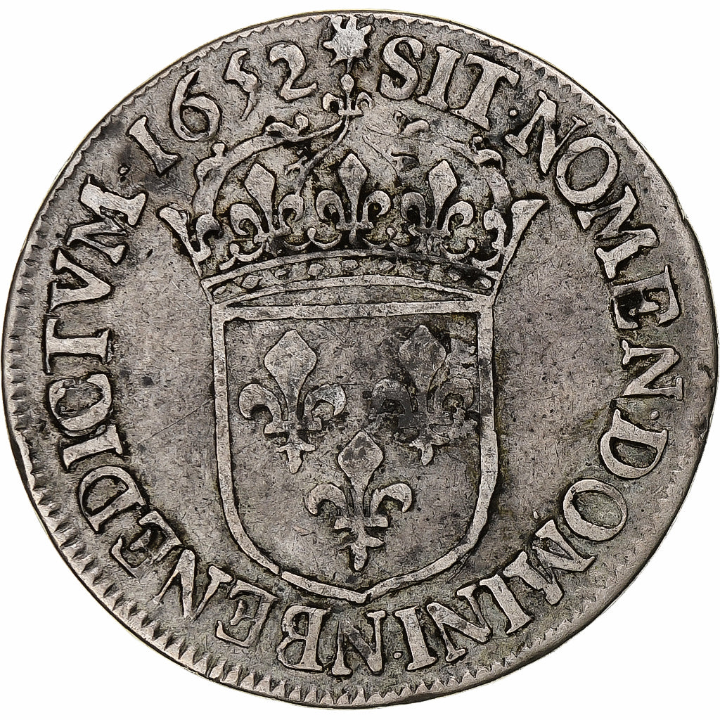 Francia, Louis XIV, 1/2 Écu à la mèche longue, 1652, Montpellier, Argento
