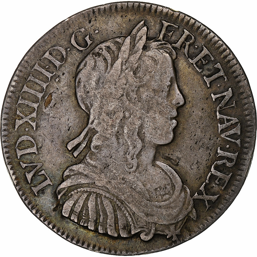 France, Louis XIV, 1/2 Écu à la mèche longue, 1653, Paris, Silver, VF(30-35)