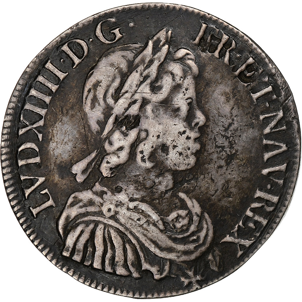 Francia, Louis XIV, 1/2 Écu à la mèche courte, 1643, Paris, Argento, MB+