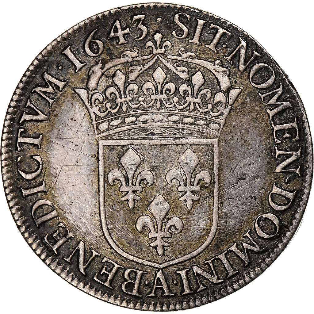 Francia, Louis XIV, 1/2 Écu à la mèche courte, 1643, Paris, Argento, MB+