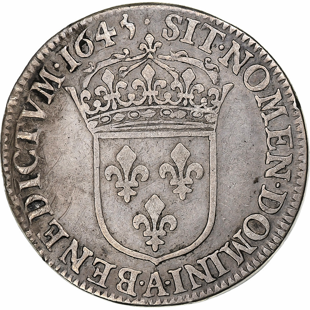 Francja, Louis XIV, 1/4 Écu à la mèche courte, 1645, Paris, Srebro