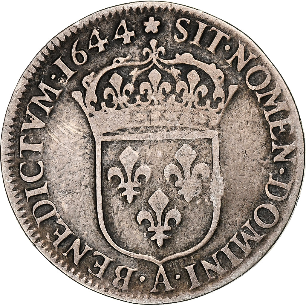 Frankrijk, Louis XIV, 1/4 Écu à la mèche courte, 1644, Paris, Zilver, FR+