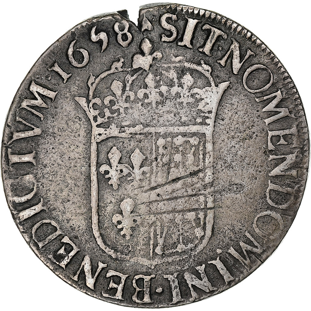 France, Louis XIV, Écu de Navarre à la mèche longue, 1658, Saint-Palais