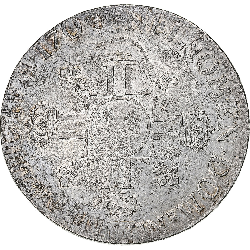 Francia, Louis XIV, Ecu aux 8 L, 1704, 2nd type, réformé, Argento, MB+