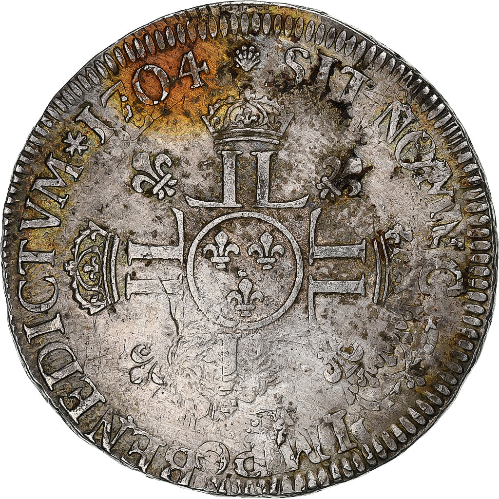 França, Louis XIV, 1/2 Écu aux 8 L, 1704, Tours, 2nd type, réformé, Prata