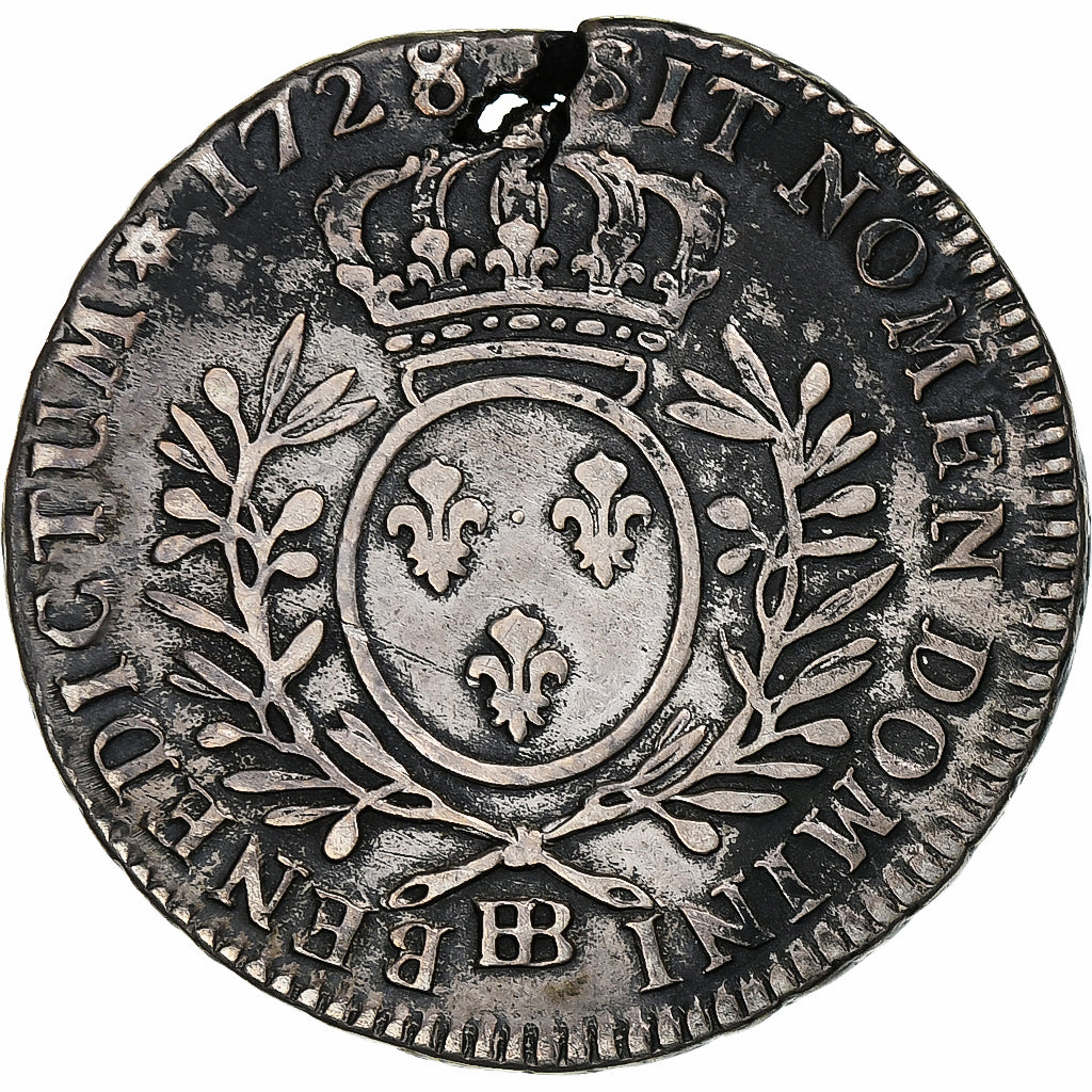 Frankrijk, Louis XV, 1/2 Ecu aux branches d'olivier, 1728, Strasbourg, Zilver