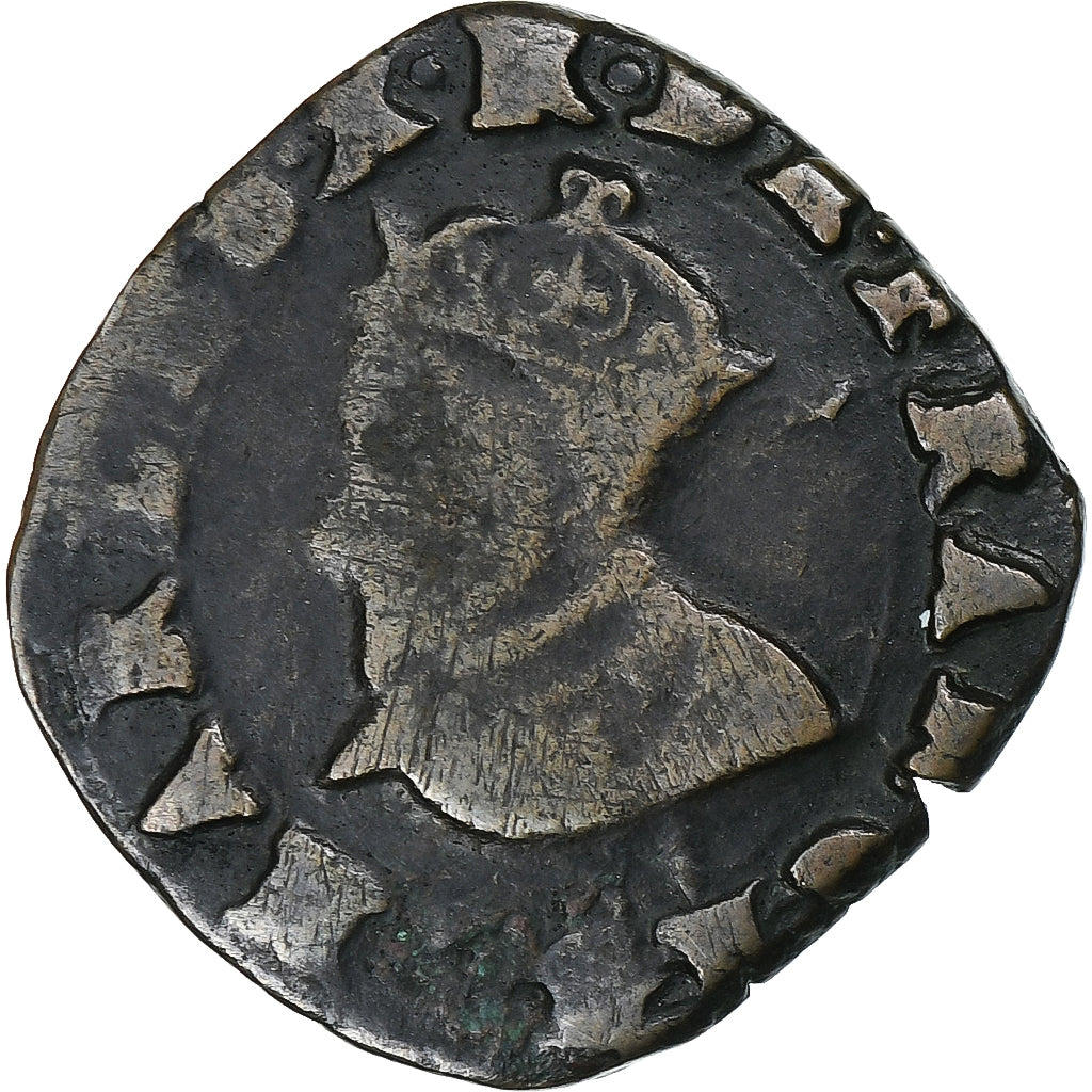 Francia, Charles X, Double Tournois, 1592, Troyes, Rame, MB, Gadoury:510