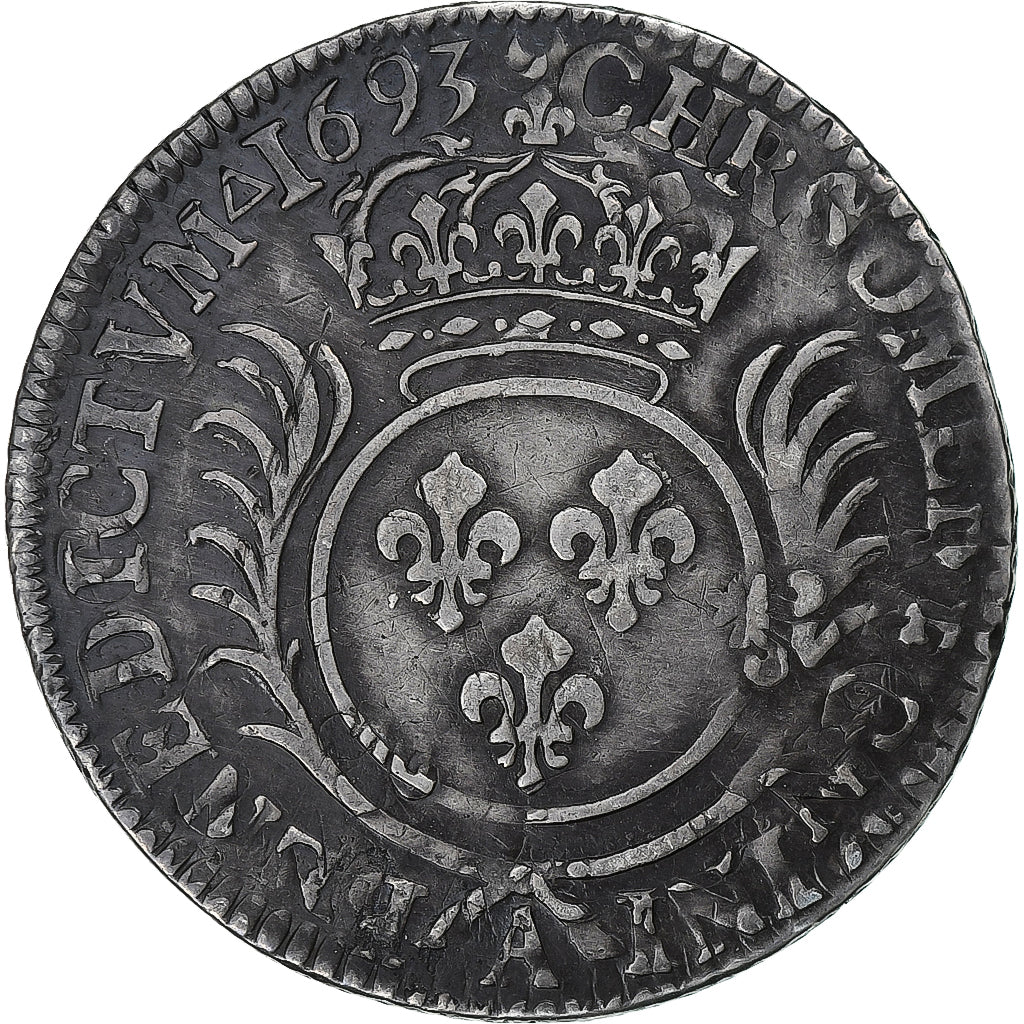 Francia, Louis XIV, 1/4 Ecu aux palmes, 1693, Paris, réformé, Argento, MB+