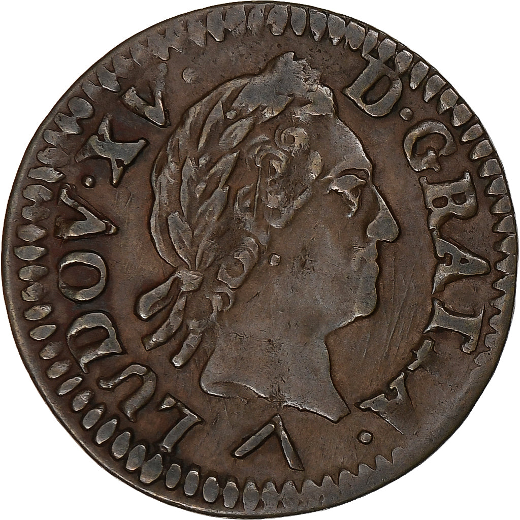França, Louis XV, Liard à la tête laurée, 1773, Lille, Cobre, AU(50-53)