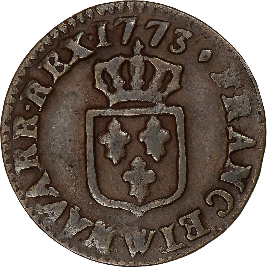 França, Louis XV, Liard à la tête laurée, 1773, Lille, Cobre, AU(50-53)