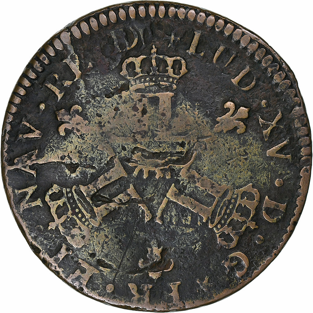 Frankrijk, Louis XV, 16 Deniers, 1727, Pau, Koper, FR+, Gadoury:277