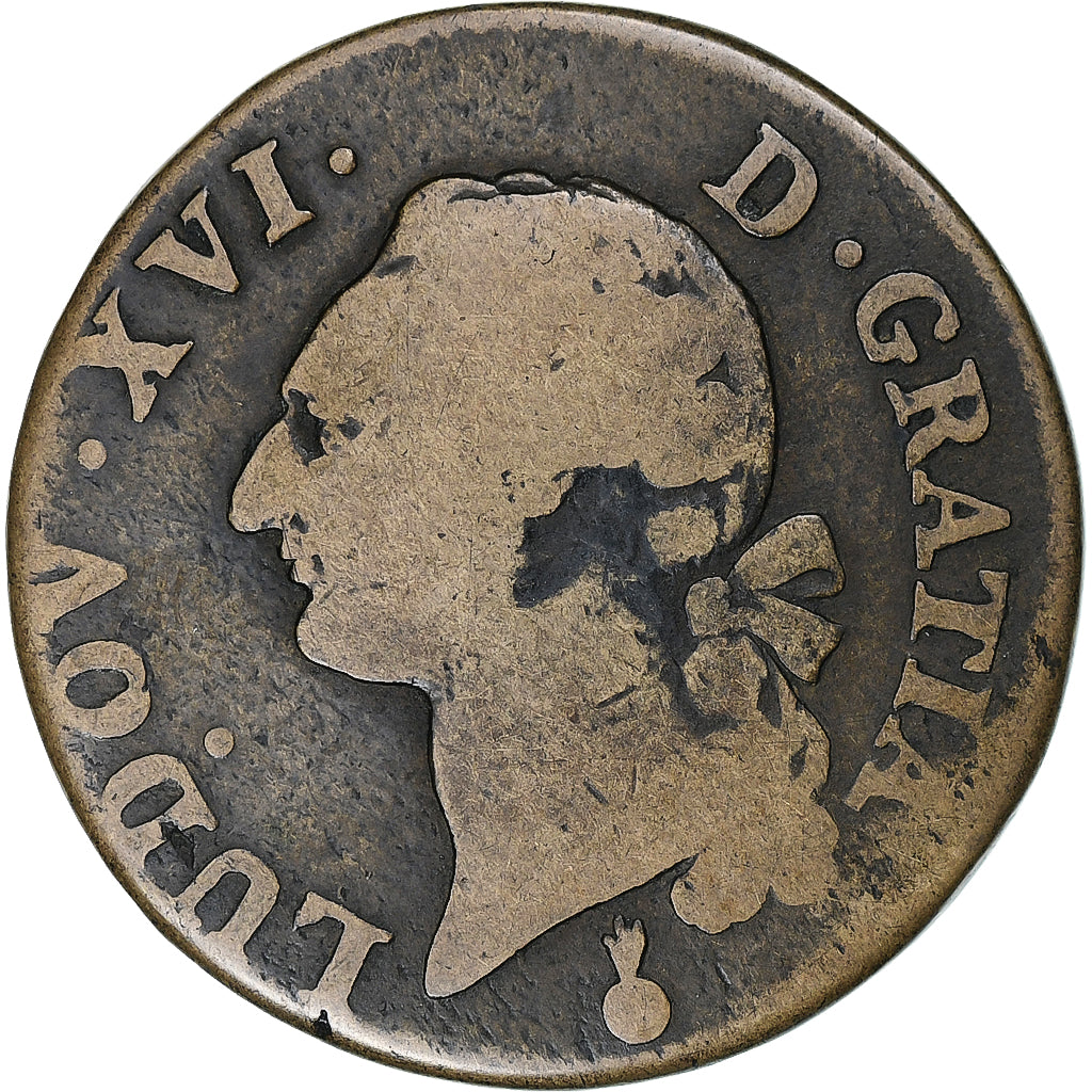 Francia, Louis XVI, Sol, 1791, Metz, Cobre, BC+, Gadoury:350