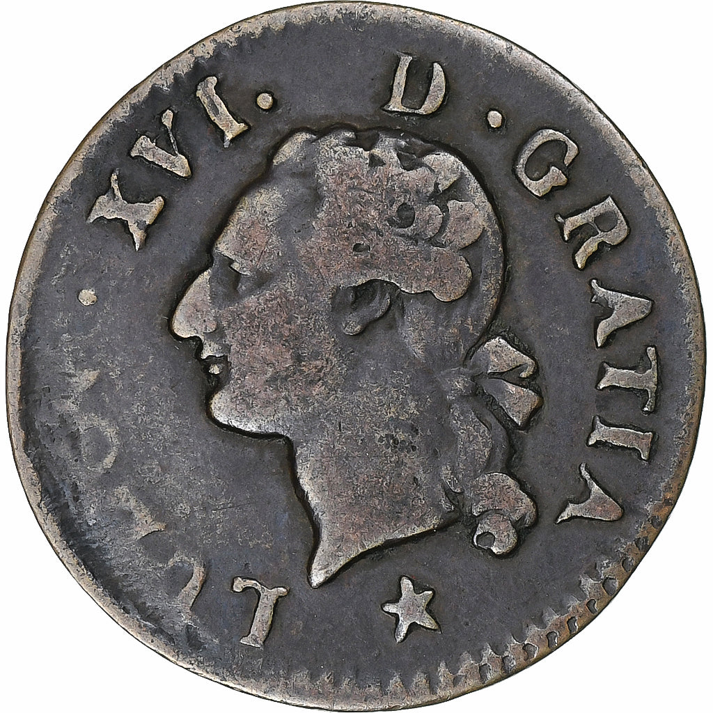 França, Louis XVI, Liard, 1782, Aix, 2nd semestre, Cobre, VF(30-35)