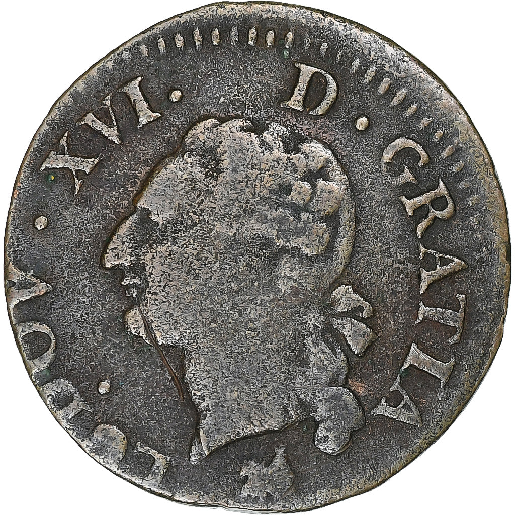 France, Louis XVI, Liard, 1791, Rouen, 2ème semestre, Cuivre, TB+, Gadoury:348