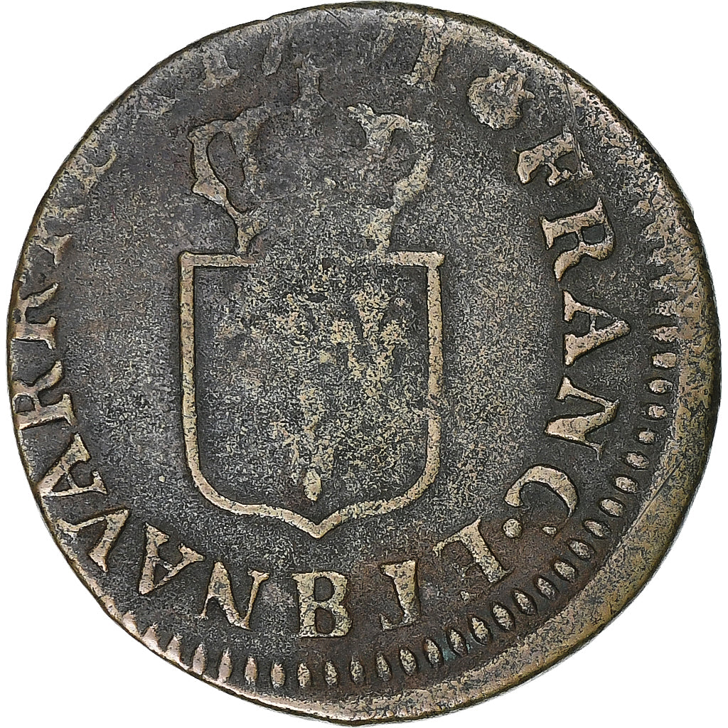 France, Louis XVI, Liard, 1791, Rouen, 2ème semestre, Cuivre, TB+, Gadoury:348