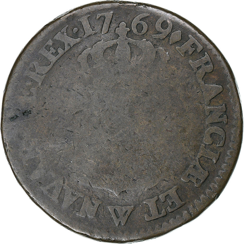 França, Louis XV, Sol à la vieille tête, 1769, Lille, Cobre, VF(20-25)