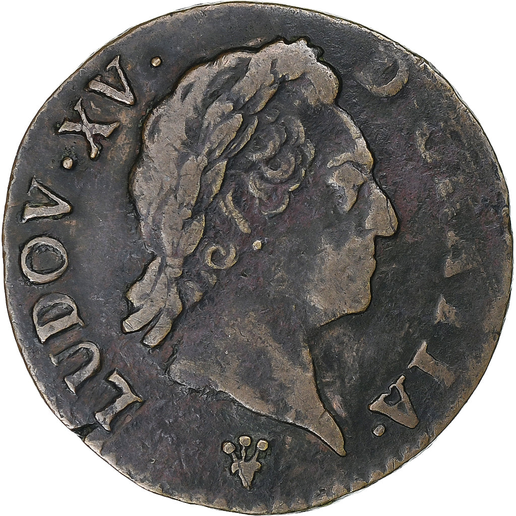 França, Louis XV, 1/2 Sol à la vieille tête, 1770, Reims, Cobre, VF(30-35)