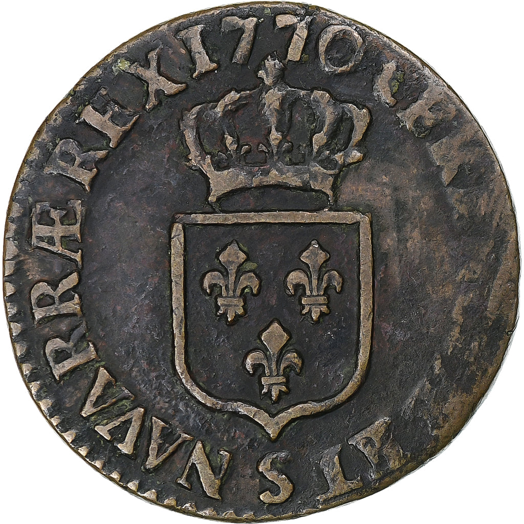 França, Louis XV, 1/2 Sol à la vieille tête, 1770, Reims, Cobre, VF(30-35)