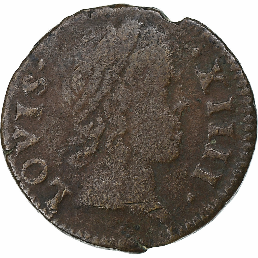 França, Louis XIV, Denier Tournois, 1649, Paris, Cobre, VF(30-35), Gadoury:70