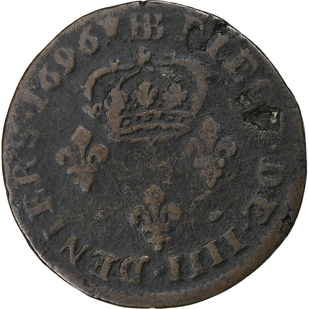 Frankrijk, Louis XIV, 4 Deniers, 1696, Strasbourg, Koper, FR, Gadoury:83